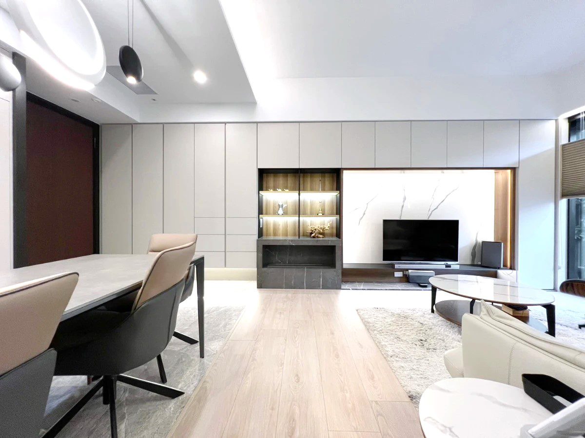 Taipei apartment rental- living room view with dining table